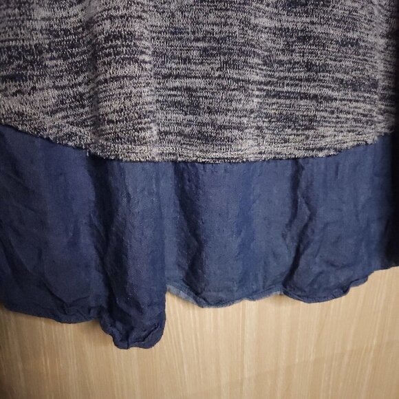 Mystree Blue Heathered Mixed Material Soft Stretchy Long Sleeve Top Large - Picture 3 of 6